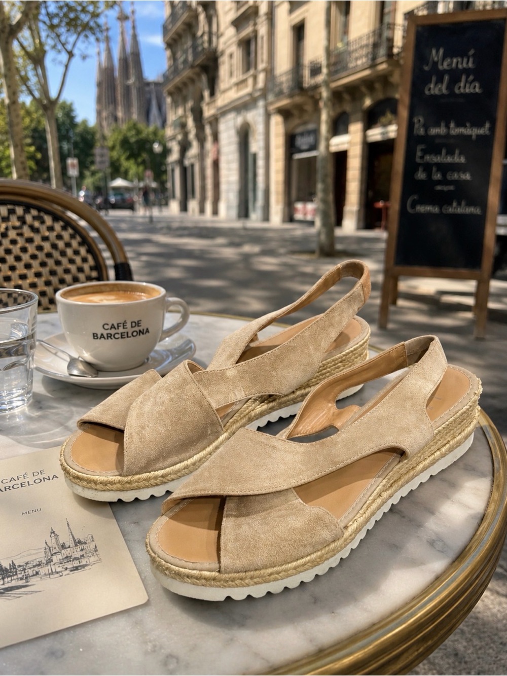 Women's Beige Suede Slingback Espadrille Sandals size 8 made in Spain